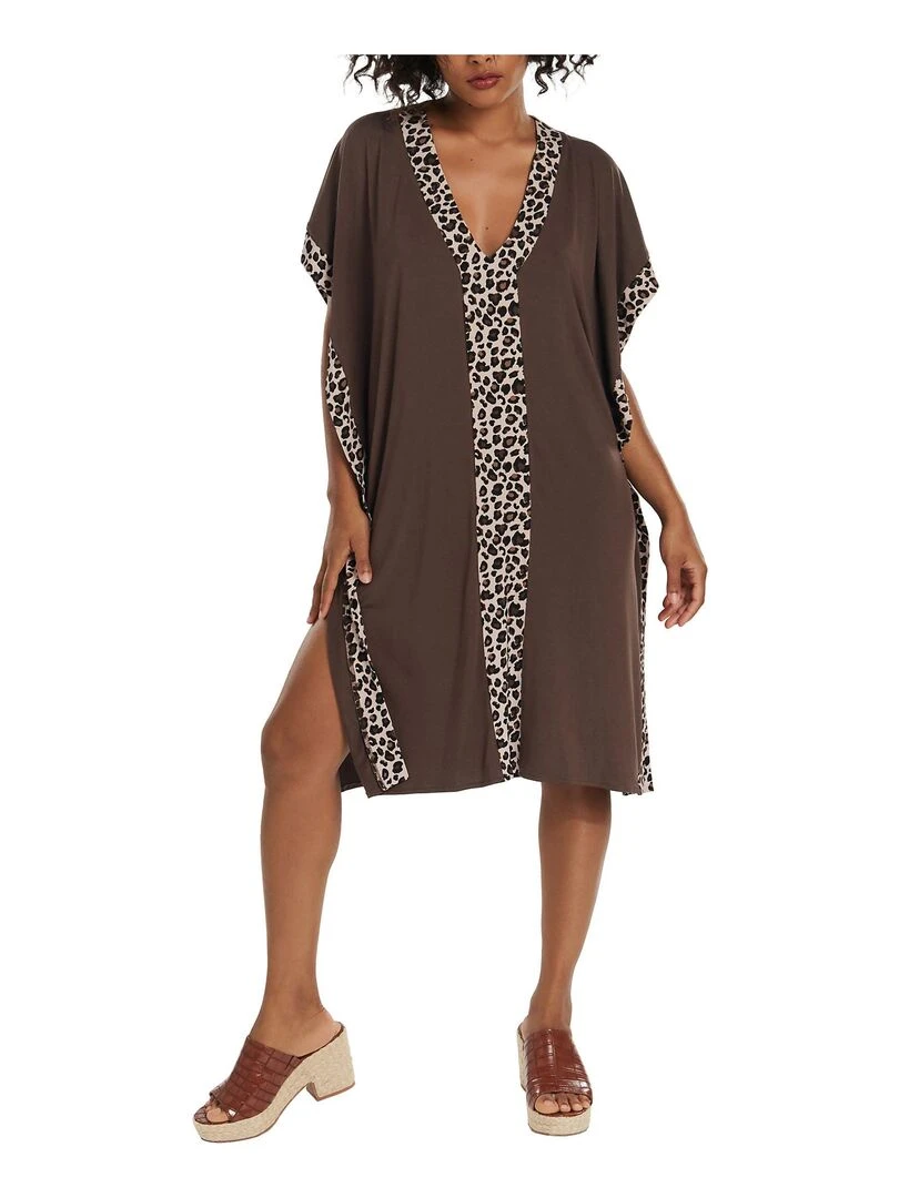 Caftan de plage mi long Veracruz   Marron
