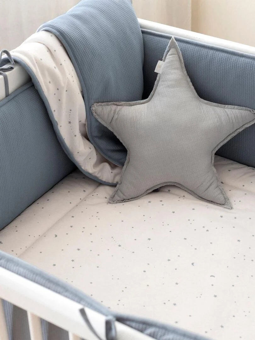 Bemini Tapis de parc et jeu Pady waffle et jersey bio   Bleu gris