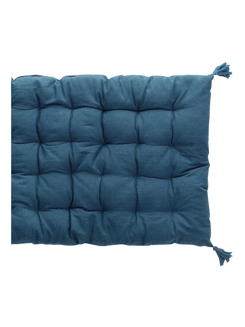 Matelas de sol 60x120 cm pompons uni Pacifique turquoise coton Bleu