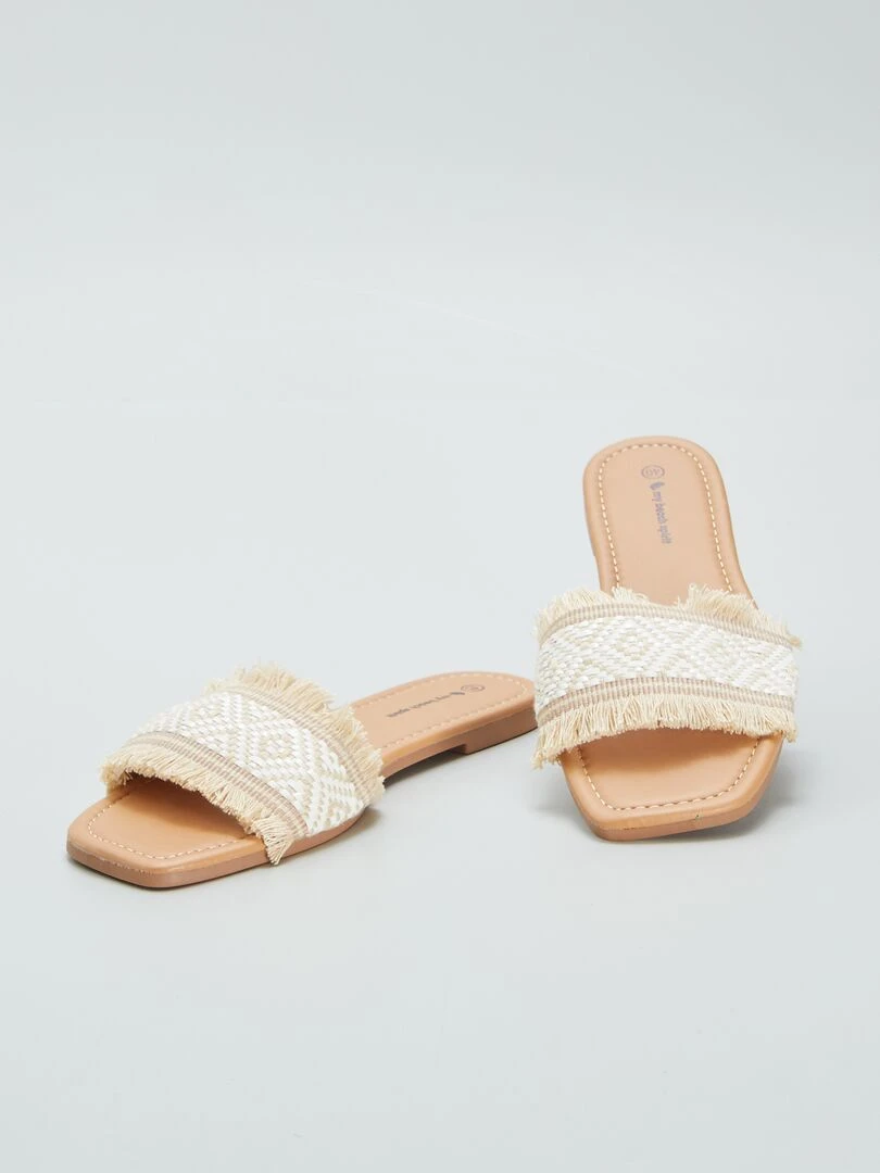 Mules à franges   Beige