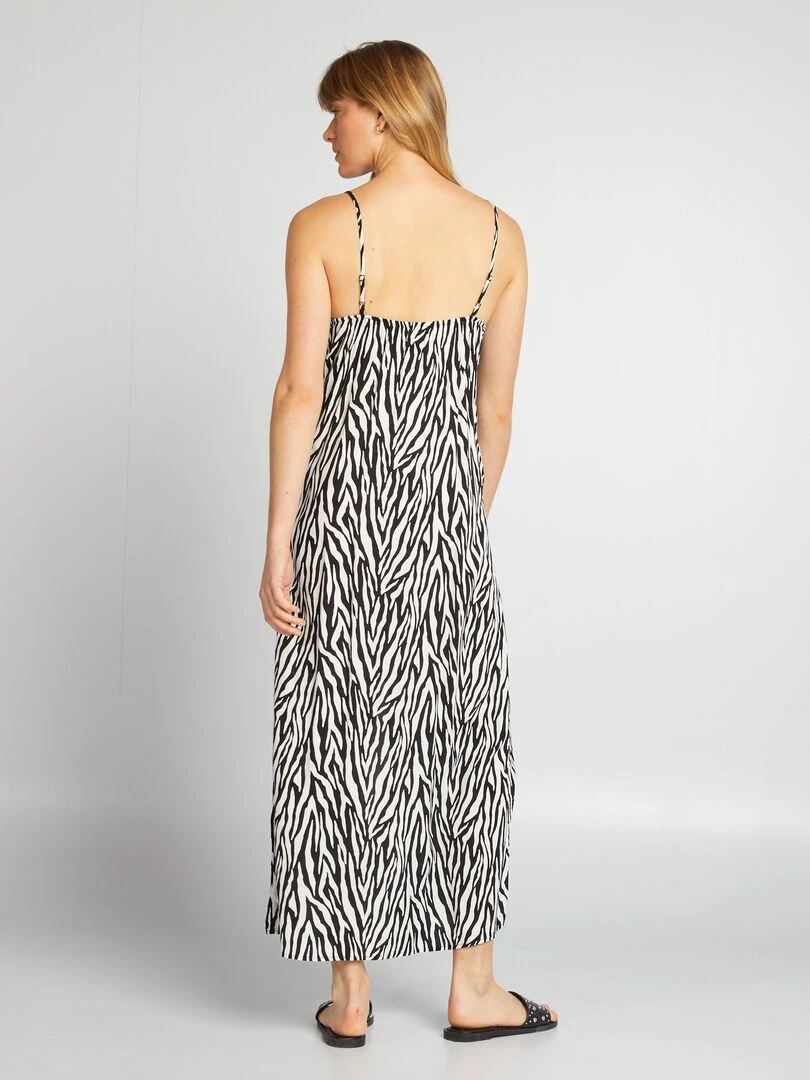 Robe longue fluide à fines bretelles   Noir zèbre