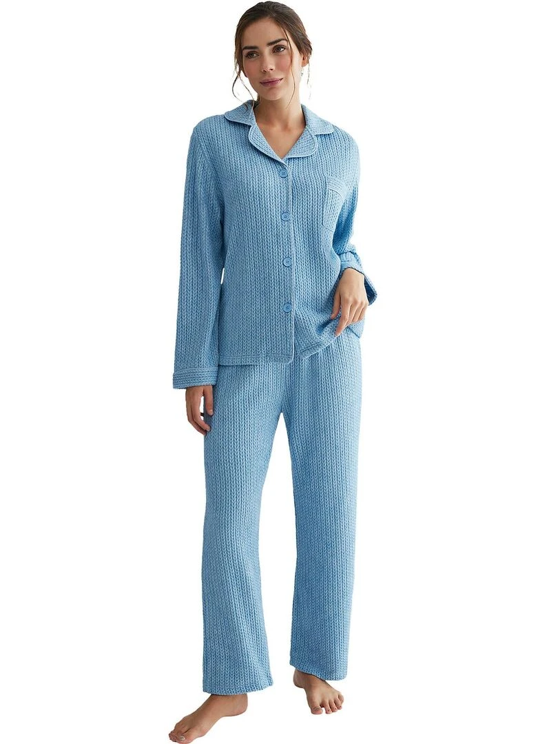 Pyjama pantalon chemise manches longues Espiga Bleu