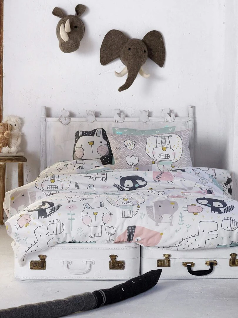 Parure housse de couette 2 pièces Best buddies "Happyfriday" Blanc