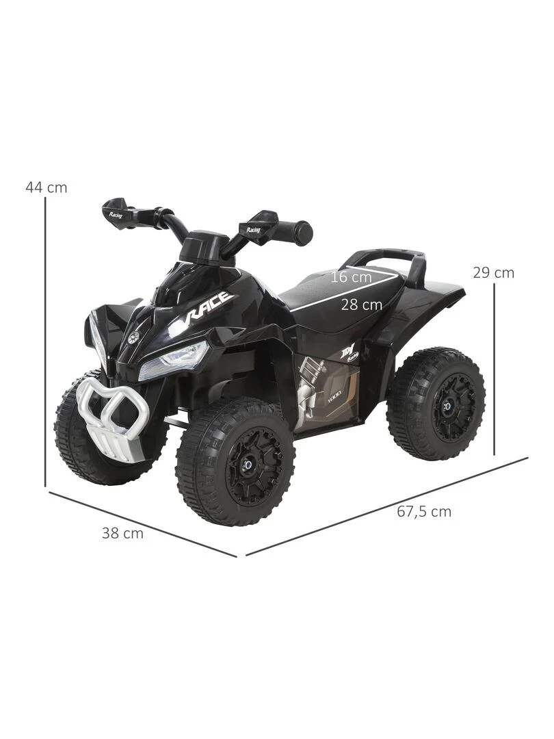 Porteur enfants quad 18 36 mois dim. 67L x 38l x 44H cm effets lumineux et sonores   Noir