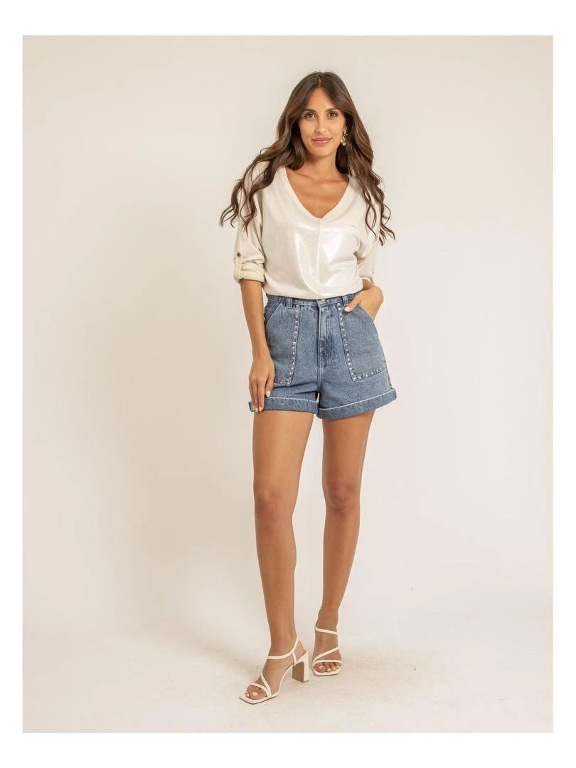 T shirt col V bimatiere FILINIE   Beige