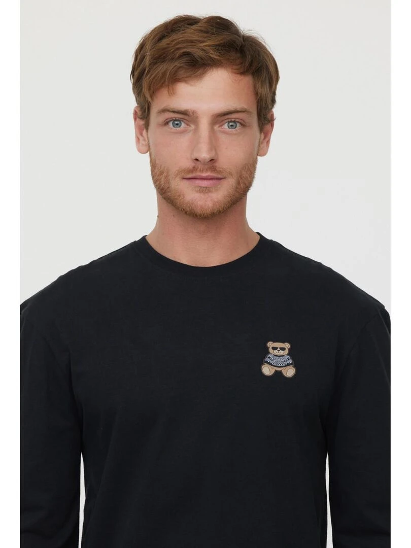 Lee Cooper   T Shirt manches longues coton regular AMOURS   Noir