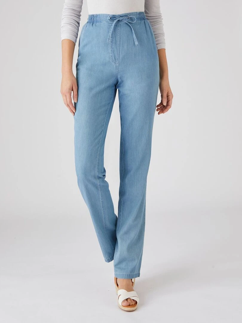 Pantalon toile chambray pur coton Damart Bleu
