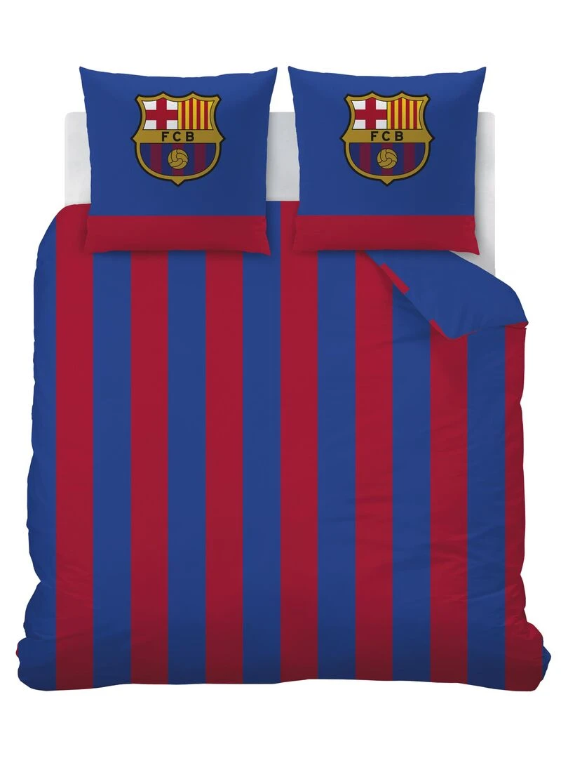 Parure de lit imprimée 100% coton  FC BARCELONE ICONIC   Bleu Rouge