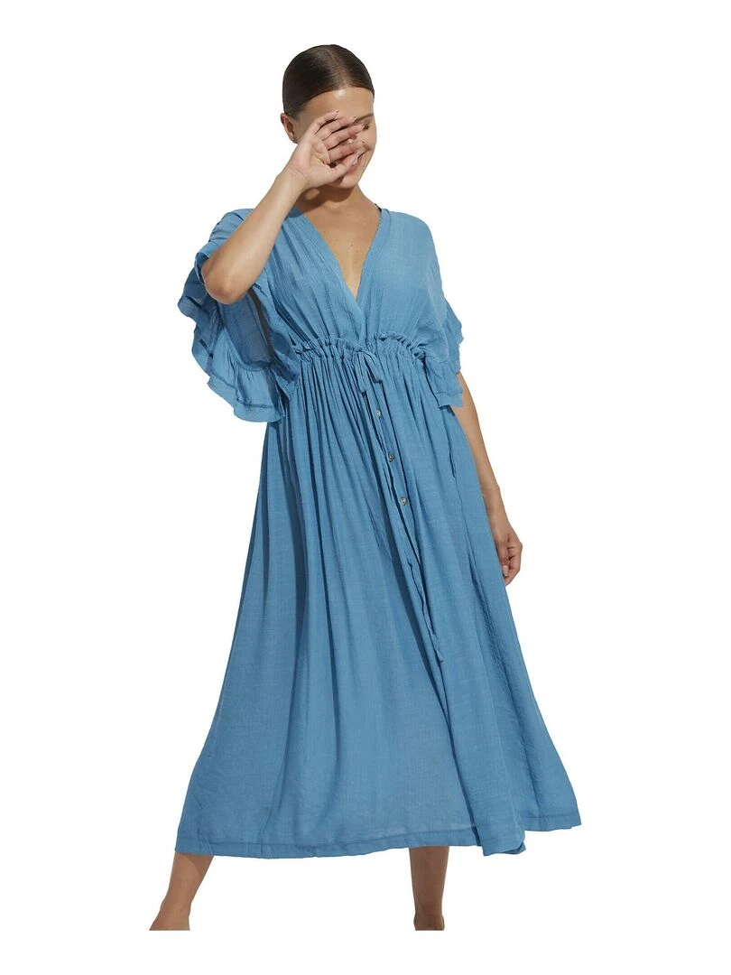 Robe longue estivale à volants Mojito Bleu