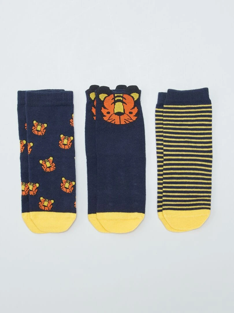 Lot de 3 paires de chaussettes antidérapantes Bleu/jaune