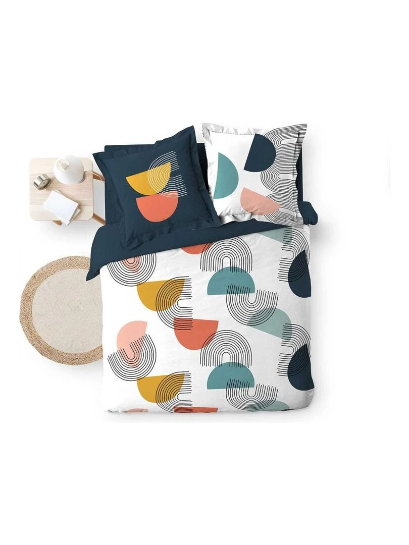Housse de couette + taie(s) Pop Art coton 42 fils Bleu