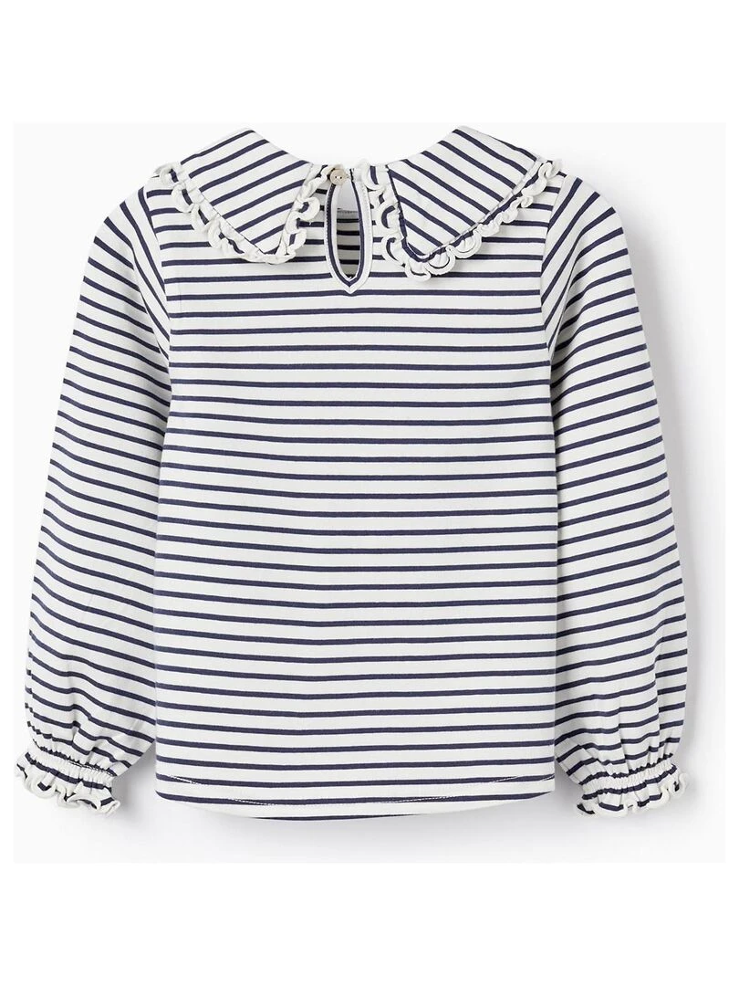 T shirt à Manches Longues à Rayures avec Col et Volants pour Fille manches longues SPRING BEGINS Bleu foncé