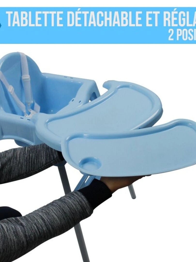 Chaise haute bébé  enfant  réglable hauteur et tablette   Délice Gris   Monsieur Bébé   Bleu