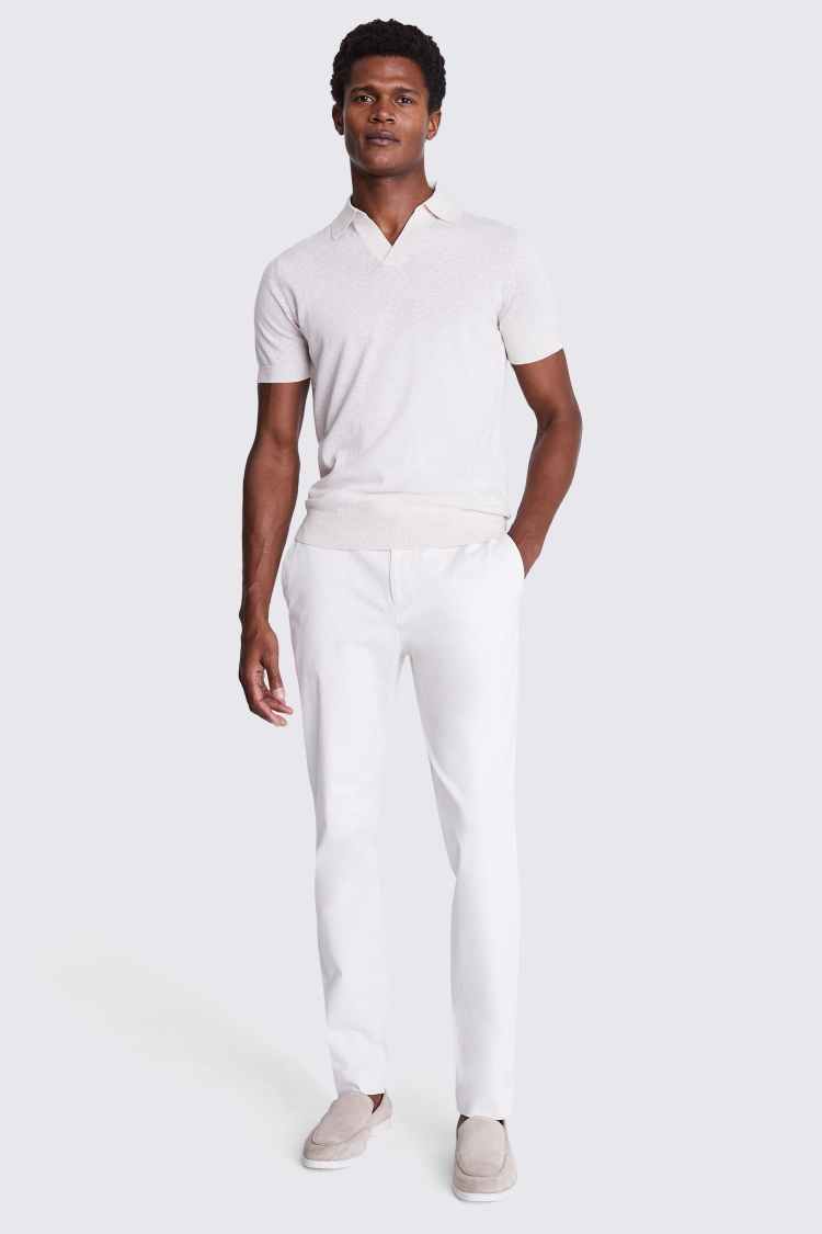 Linen Blend Ink Blue Skipper Polo   Buy Online at Moss