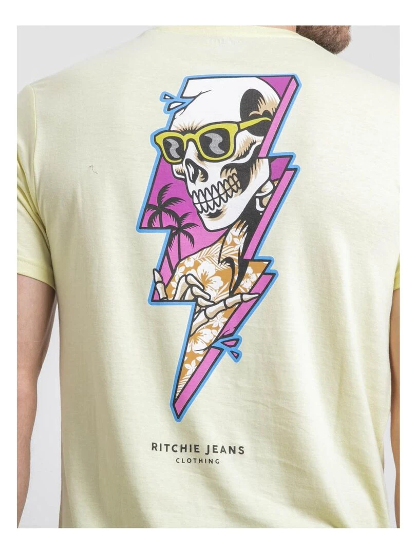 T shirt col rond pur coton NIKISKULL   Jaune