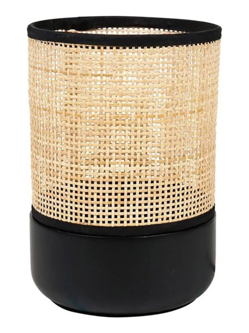 Lampe Typha base bois noir abat jour rotin Noir