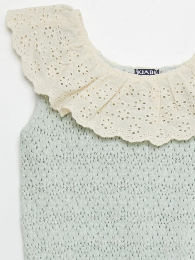 Pull sans manches en broderie anglaise   Bleu