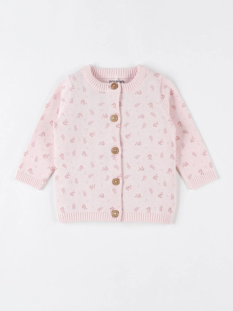 Cardigan imprimé végétal en tricot bio fin clair Noukie's Rose