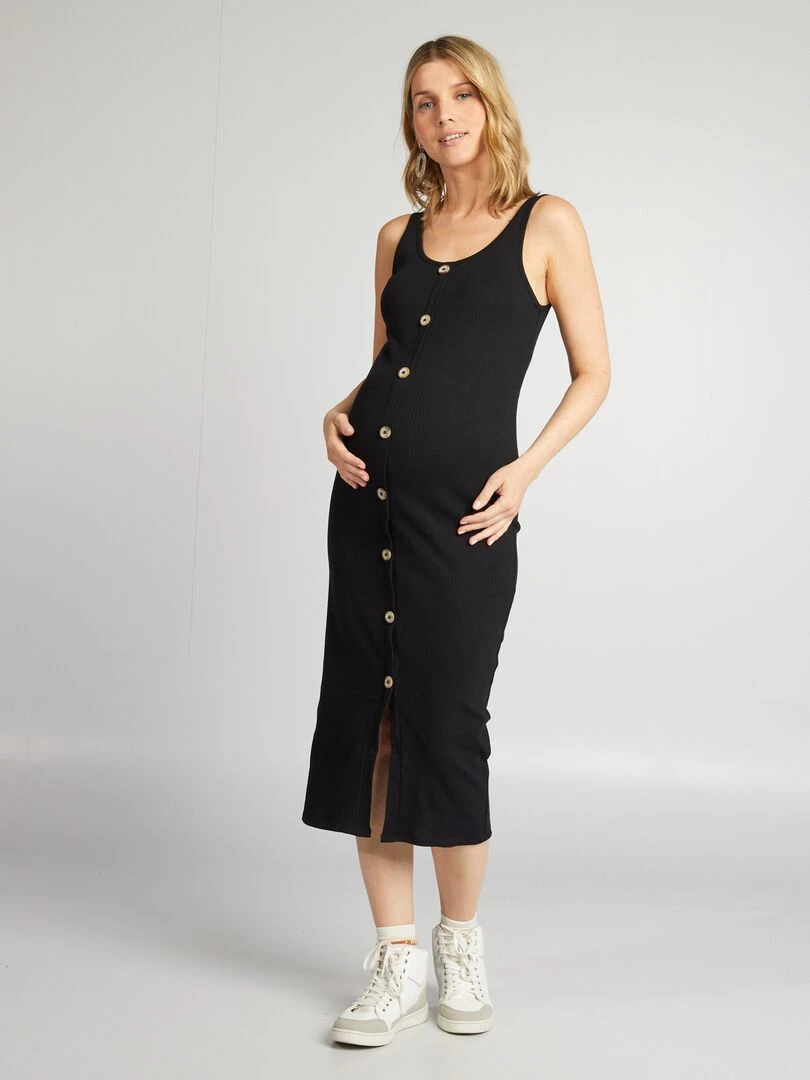 Robe longue côtelée grossesse   noir