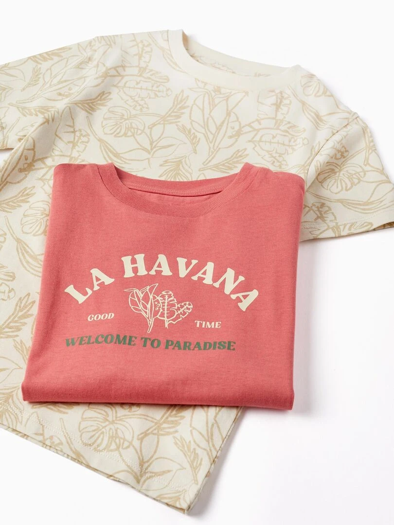 2 T shirts + Short pour Garçon 'La Havana' Rose