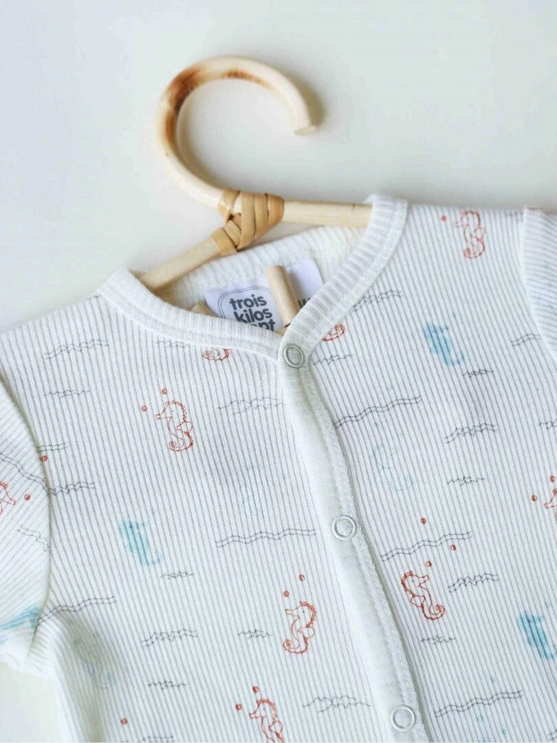 Pyjama bébé maille côtelée en coton   Blanc Beige