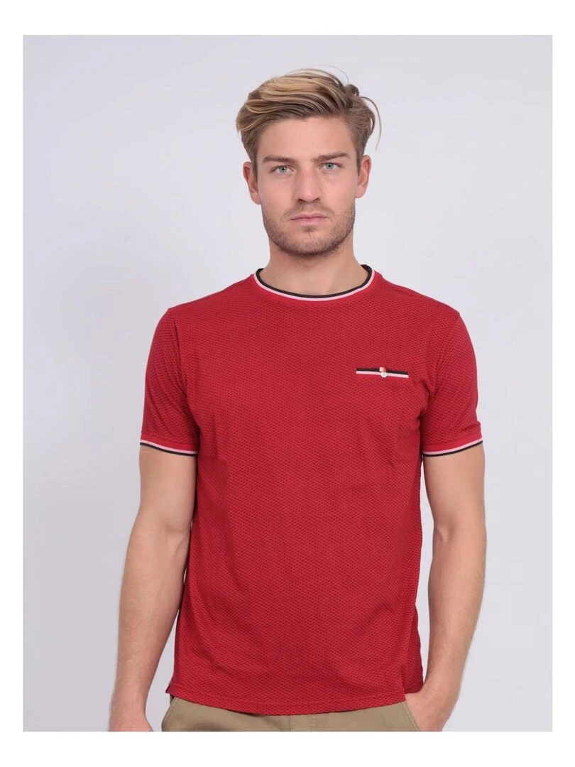 T shirt col rond pur coton motifs NERFO Rouge