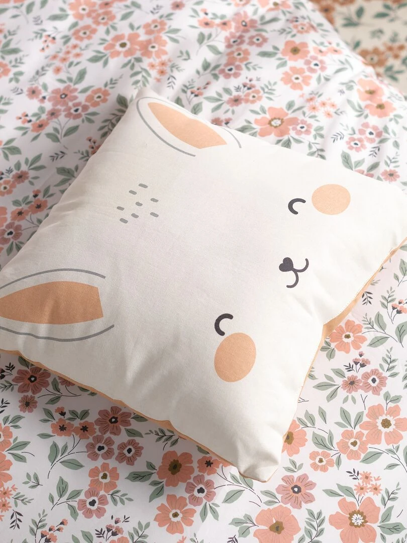 Coussin motif 'lapin' Rose/ecru