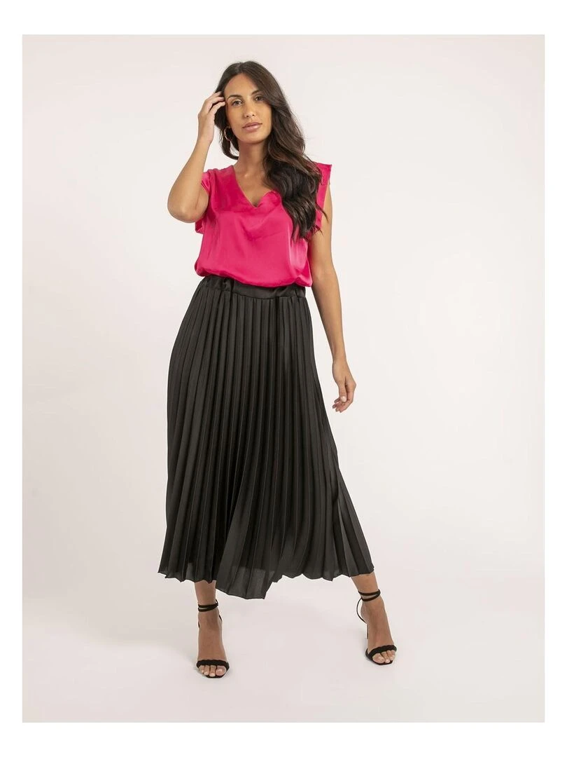 Top col V satin FIKA   Rose