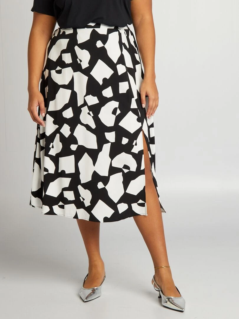 Jupe midi à motif Noir