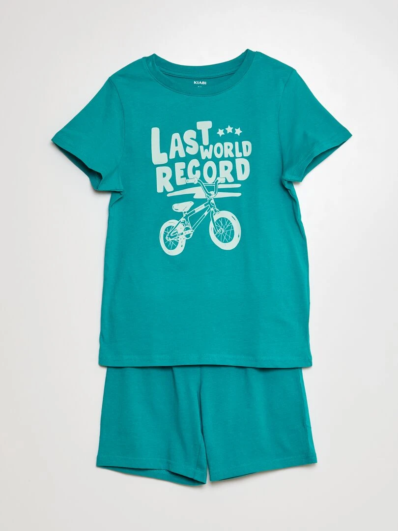 Pyjama court short + t shirt 2 pièces Vert