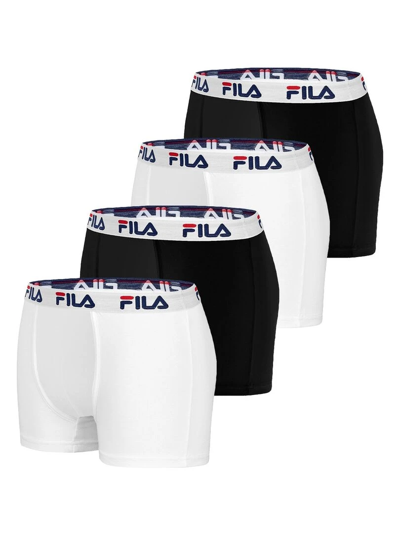 Lot de 4 Boxers Coton homme FU5016 Uni Fila Blanc Noir