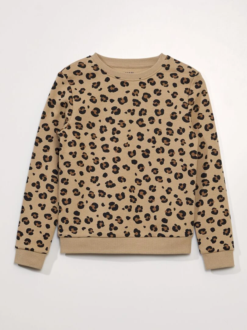 Sweat en molleton imprimé fantaisie Beige léopard