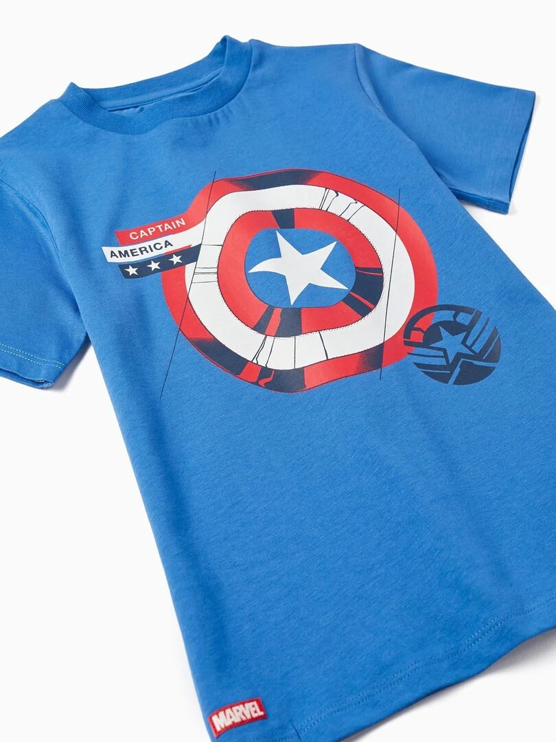 T shirt en coton pour garçon 'Capitaine Amérique' manches courtes   Bleu