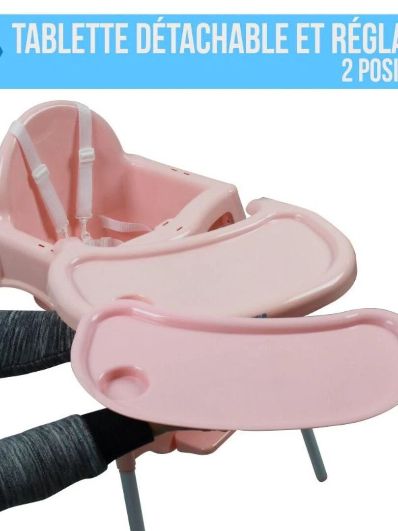 Chaise haute bébé  enfant  réglable hauteur et tablette   Délice Gris   Monsieur Bébé   Rose
