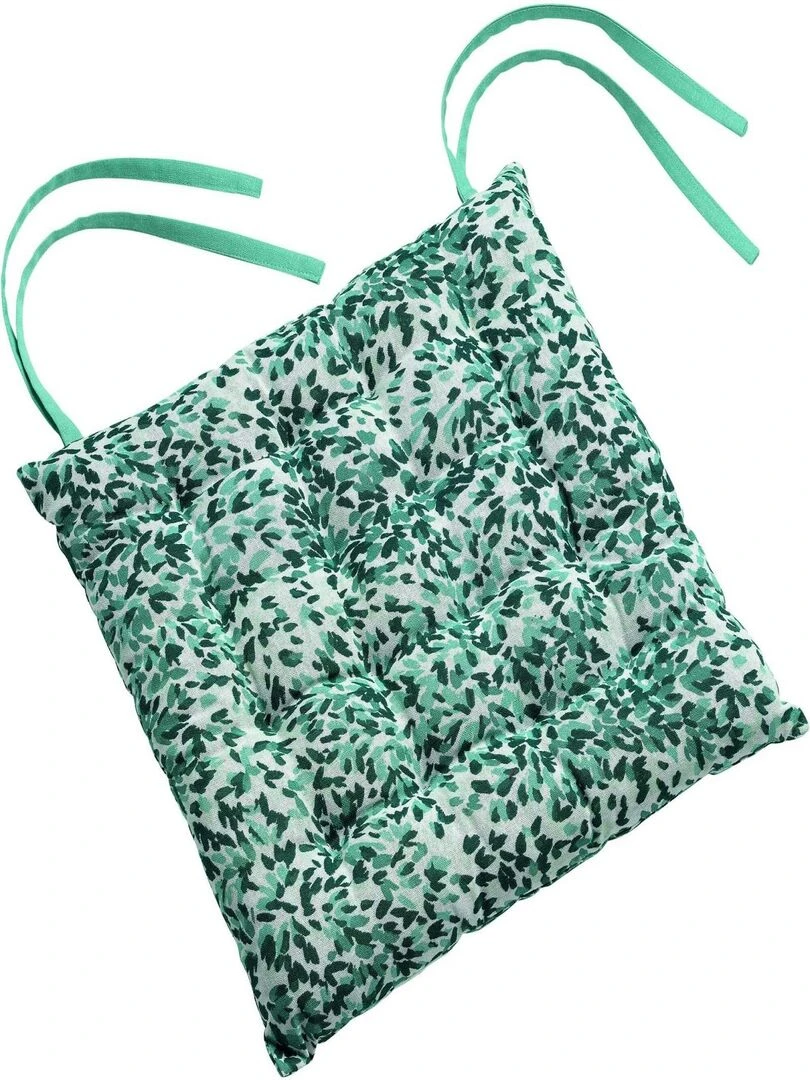 Galette de chaise matelassee Splash feuilles Vert