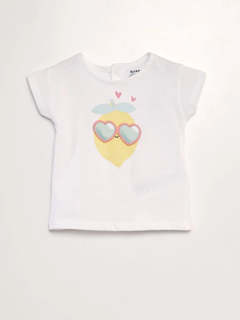 T shirt imprimé 'Citron' + animation en relief Blanc citron