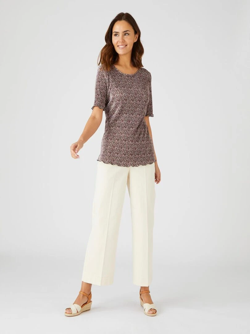Top en maille plissée manches courtes Damart Gris