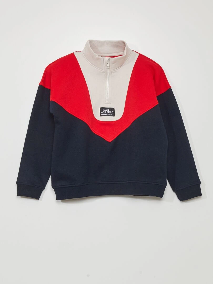Sweat colorblock en col camionneur Rouge/bleu marine