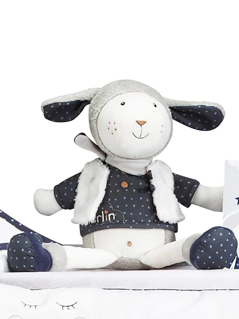 Doudou Mouton en velours blanc   SAUTHON   Blanc Bleu