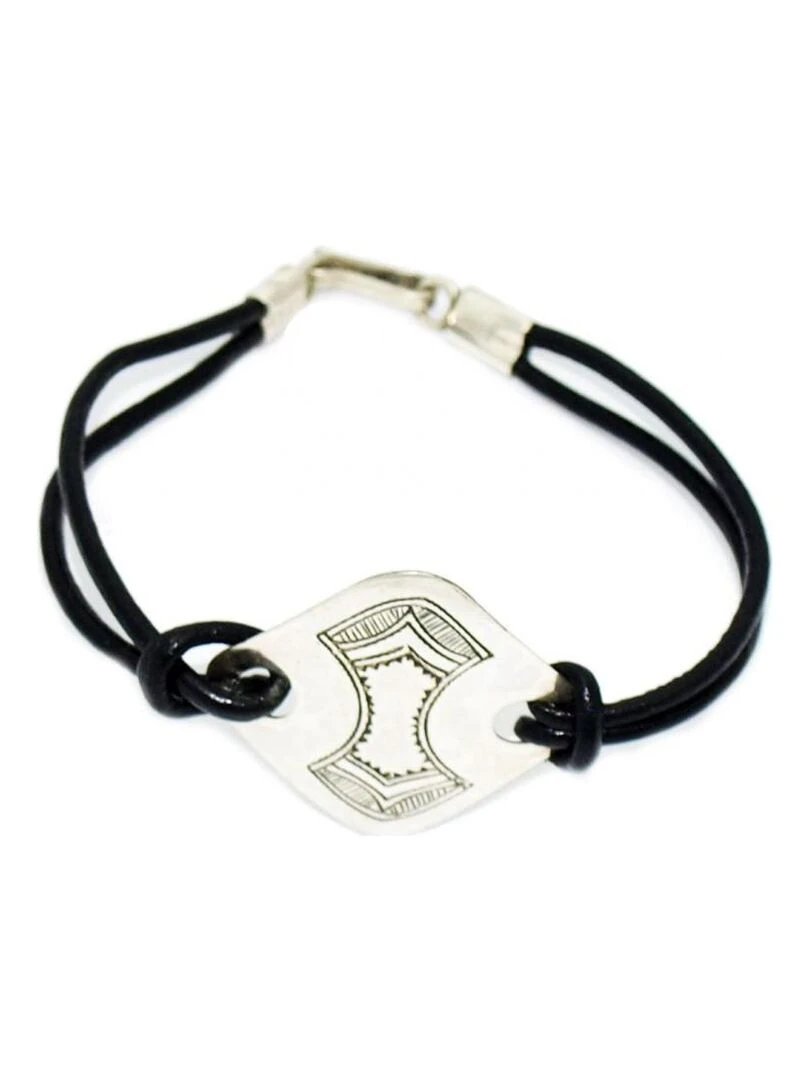 Bracelet cuir et plaque forme losange Bijoucolor Argent