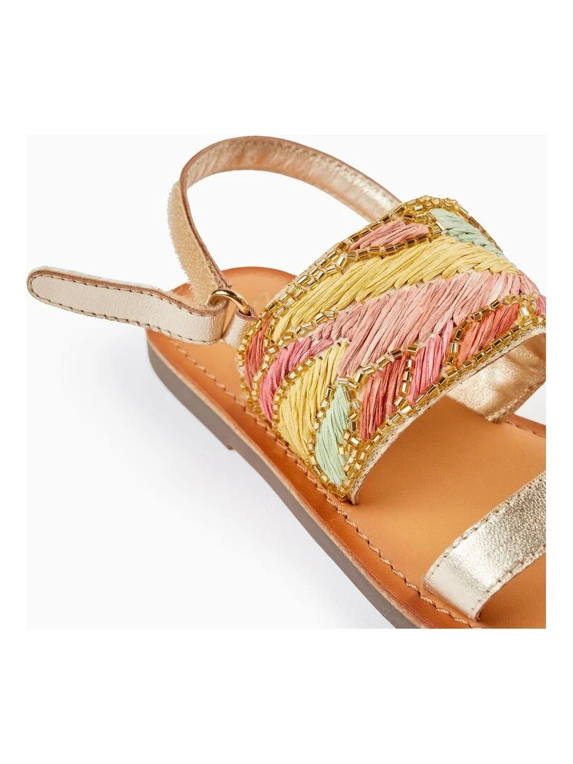 Sandales en cuir avec perles pour fille   Or rose