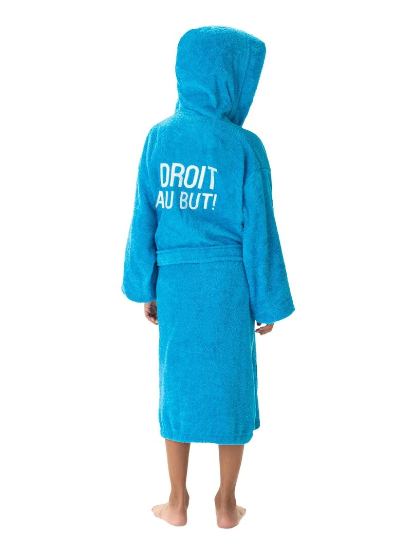 Peignoir enfant à capuche brodé 100% coton OM ALLEZ Bleu ciel