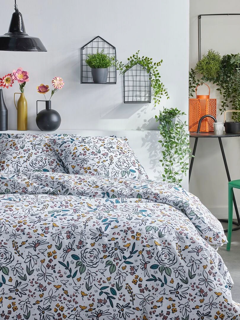 Parure de lit florale 2 personnes Bleu
