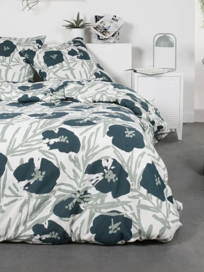 Housse de couette Poppies + taie(s) 100% coton flanelle Bleu