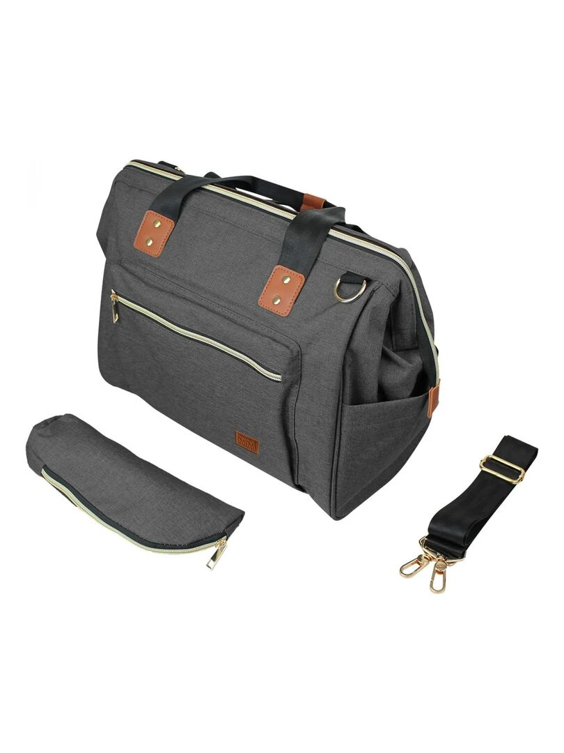 Sac à langer multifonction pour bébé 12 poches avec trousse isotherme Monsieur Bébé gris anthracite