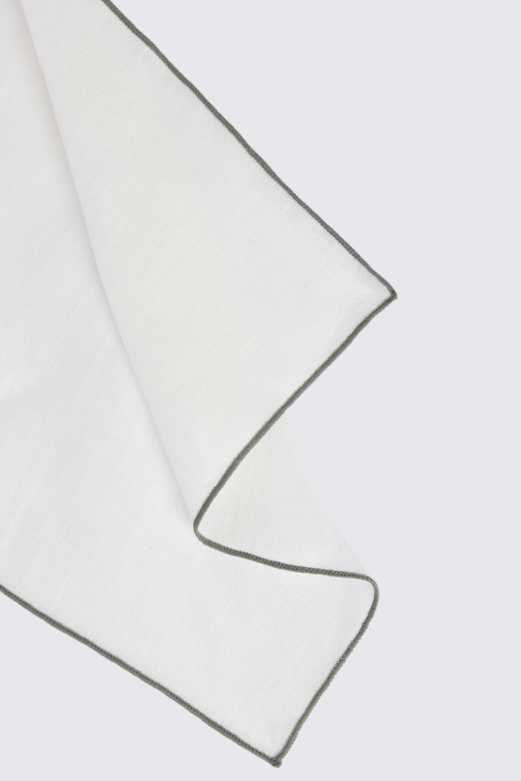 White Linen Pocket Square With Sage Green Border Buy Online at Moss