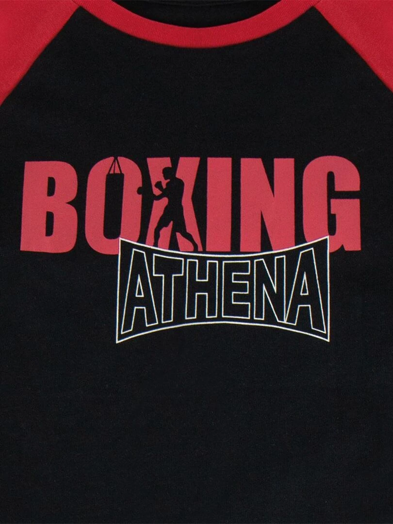 Pyjama long col rond garçon Boxing Noir Rouge