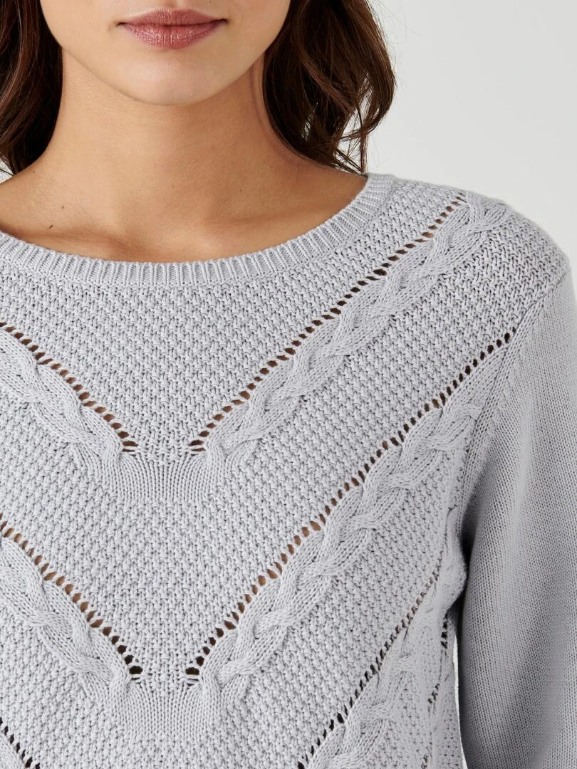 Pull torsadé col rond Damart Gris clair