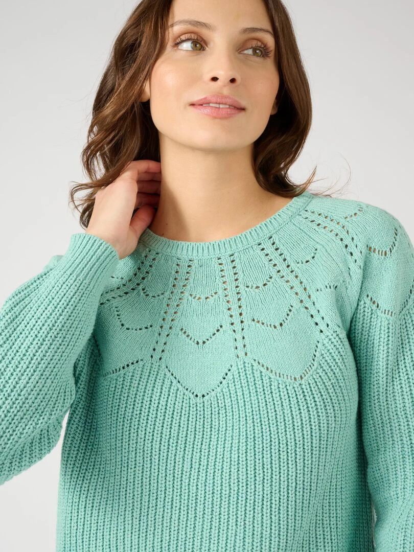 Pull détails ajourés Damart Vert anis