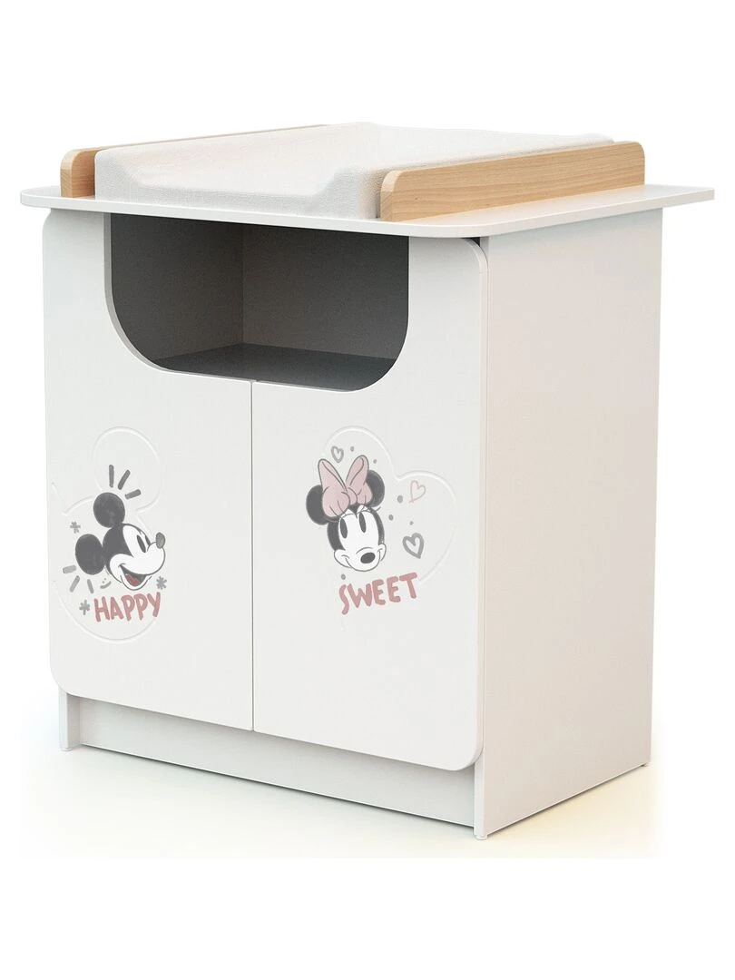 AT4   Duo Lit et Meuble DISNEY Happy Days Mickey Blanc et Hêtre   Marron foncé